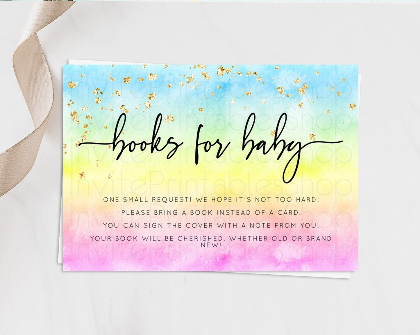 Pastel Books For Baby Card Pastel Rainbow Book Insert Colorful Ombre Watercolor Book Card Confetti Glitter Baby Book Poem Request D10480