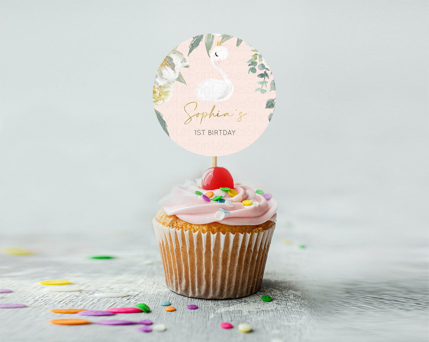 Swan Cupcake Toppers Swan Princess Ballet Cupcake Watercolour Pastel Floral Enchanted Forest Swan Lake Party Decor Secret Garden D10115