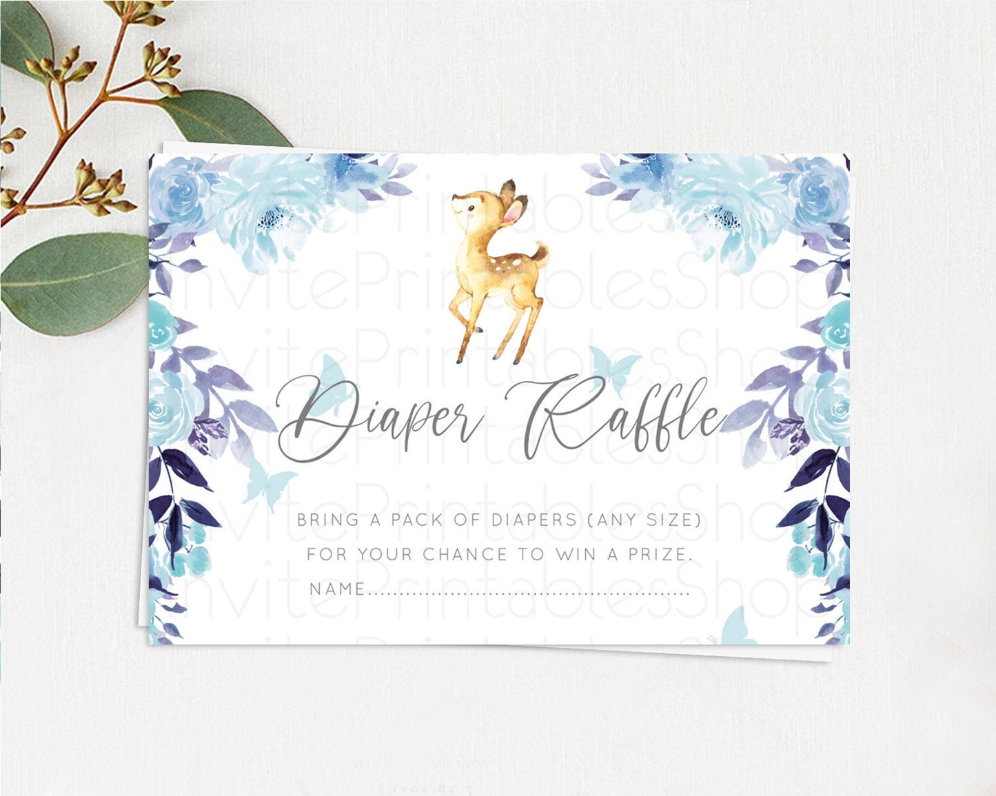 Fawn Diaper Raffle Card Deer Diaper Insert Floral Deer Diaper Ticket Enchanted Forest Butterfly Pastel Baby Shower Raffle Game D10917