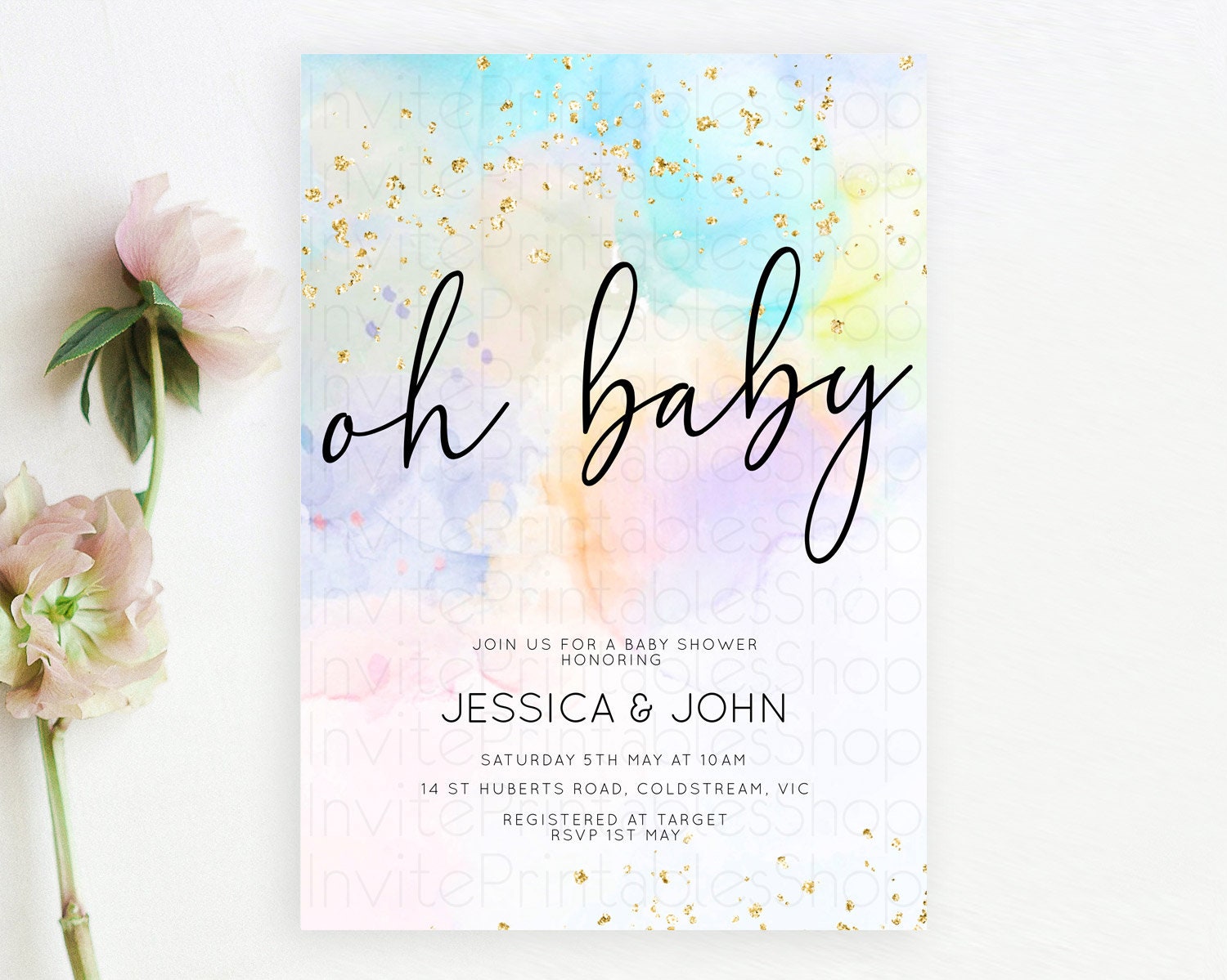 Editable Pastel Baby Shower Invitation Rainbow Baby Shower Invitation Colorf