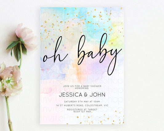 Editable Pastel Baby Shower Invitation Rainbow Baby Shower Invitation Colorf