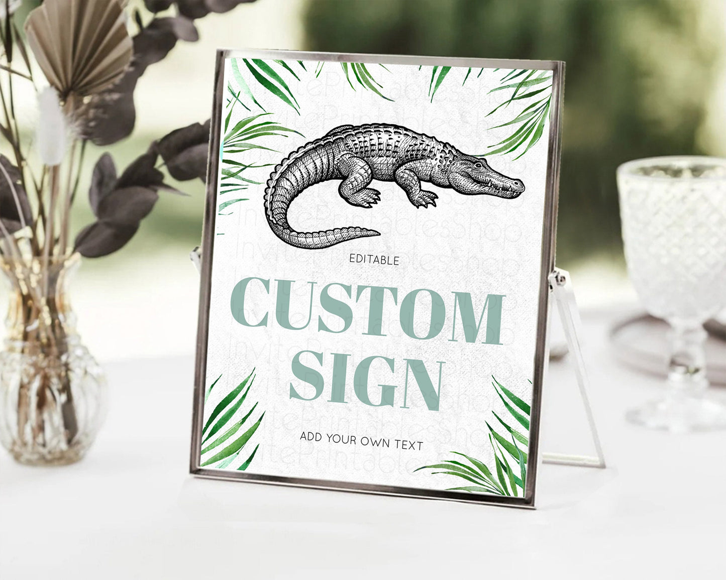 Croc Gator Sign Swamp Table Sign Decor Croc Gator Party Sign Template Safari Adventure Croc Gator Minimal Theme 1st Birthday Baptism D10847