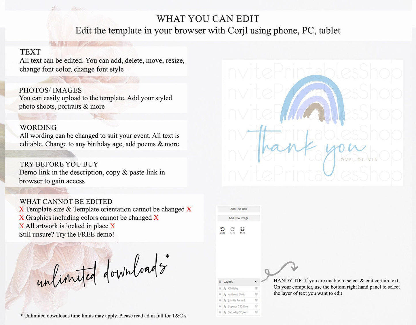 Pastel Rainbow Thank You Boho Rainbow Thank You Card Rainbow Birthday Thank You Cards Pastel Rainbow Teacher Thank You Card Template D10352