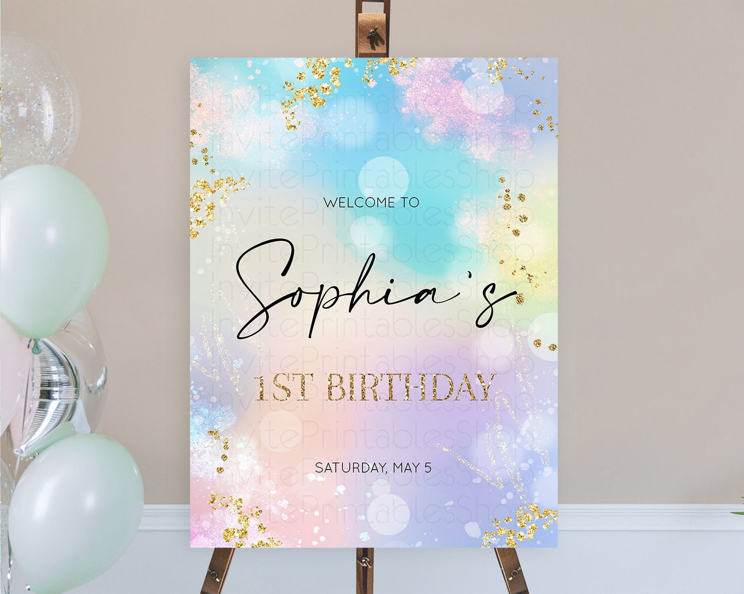 Pastel Welcome Sign Pastel Rainbow Welcome Sign Colorful Rainbow Confetti Watercolor Glitter Pastel First Birthday Welcome Sign D10675