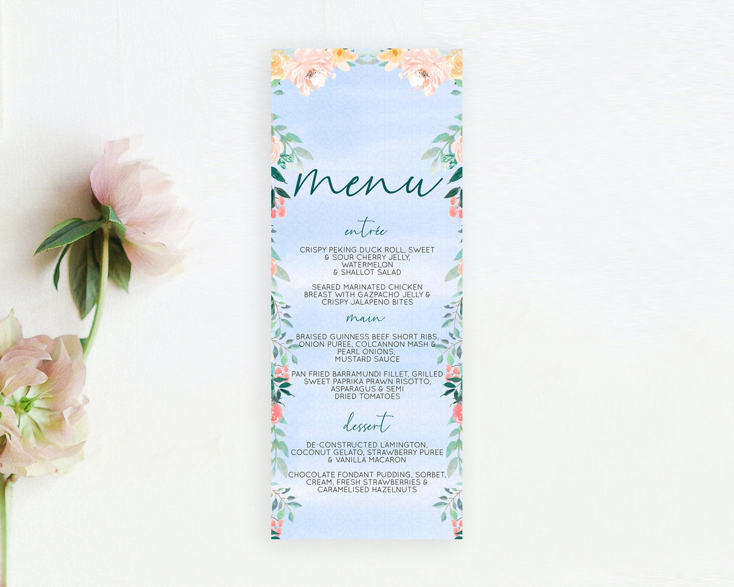 Secret Garden Menu Wildflower Menu Template Pastel Flower Garden Table Decor Boho Floral Dinner Dessert Floral Party Food Menu D10337