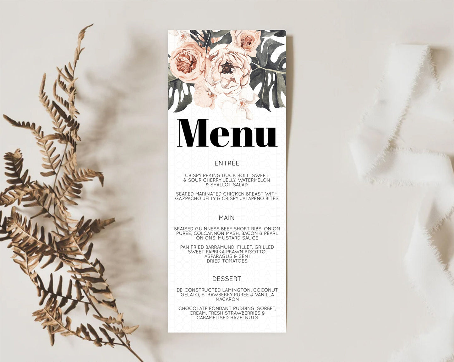 Secret Garden Menu Wildflower Menu Template Pastel Flower Garden Table Decor Boho Floral Dinner Dessert Floral Party Food Menu D10249