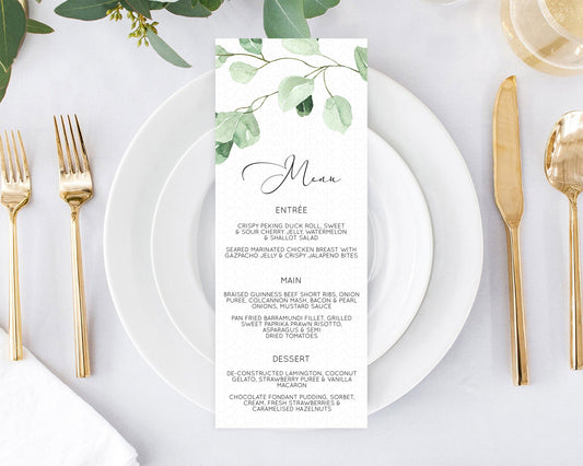 Editable Leafy Menu Green Leaf Menu Template Eucalyptus Fern Leaves Decor Wa