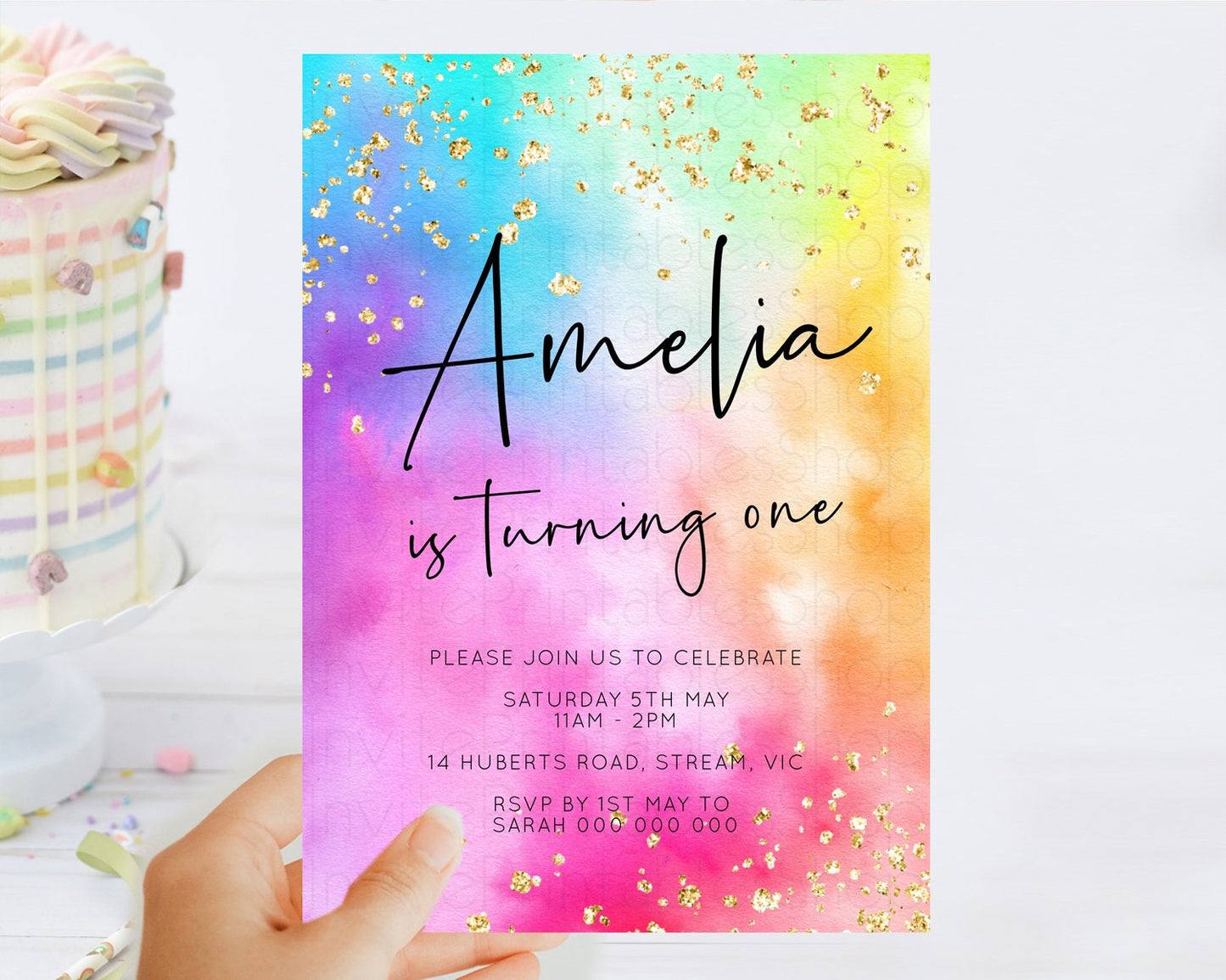 Tie Dye Invitation Rainbow Birthday Invitation Pastel Invitation Colorful Invitation Pastel Rainbow Party 3rd 2nd 1st First Birthday D10456