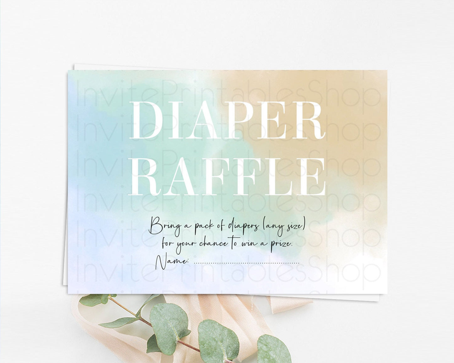 Pastel Diaper Raffle Card Pastel Rainbow Diaper Raffle Insert Colorful Ombre Watercolor Diaper Ticket Confetti Glitter Raffle Game D10370