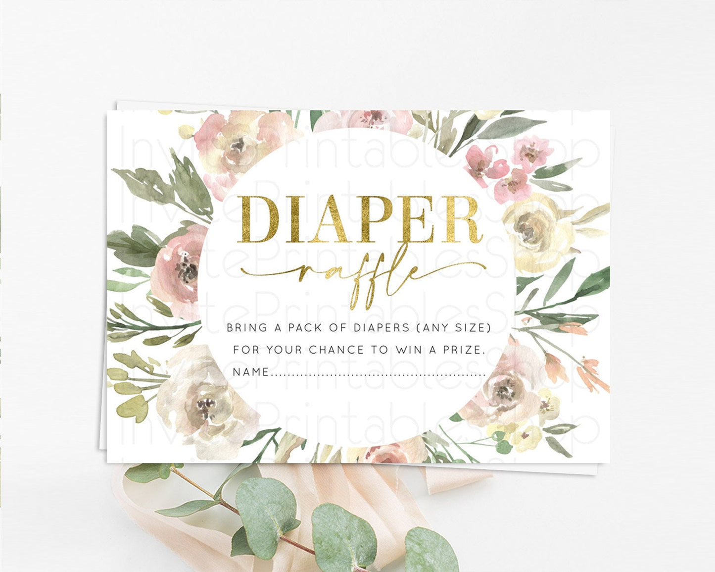 Secret Garden Diaper Raffle Card Boho Wildflower Diaper Raffle Insert Pastel Flower Garden Baby Shower Card Flower Raffle Game D10202
