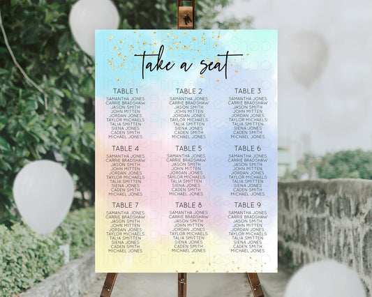 Editable Rainbow Seating Chart Pastel Seating Chart Colorful Pastel Watercol