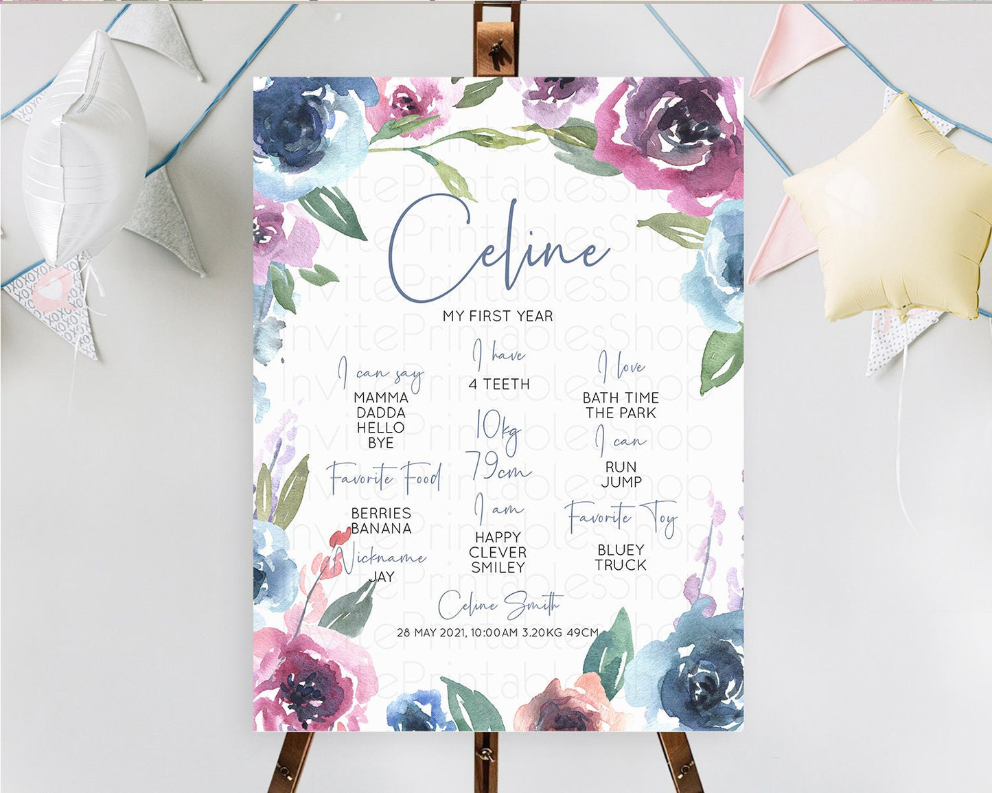 Secret Garden Milestone Board Wildflower First Birthday Milestone Poster Pastel Flowers Milestone Boho Wildflower 1st Birthday Sign D10780