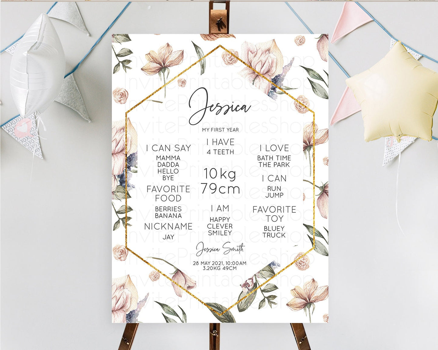 Secret Garden Milestone Board Wildflower First Birthday Milestone Poster Pastel Flowers Milestone Boho Wildflower 1st Birthday Sign D10504