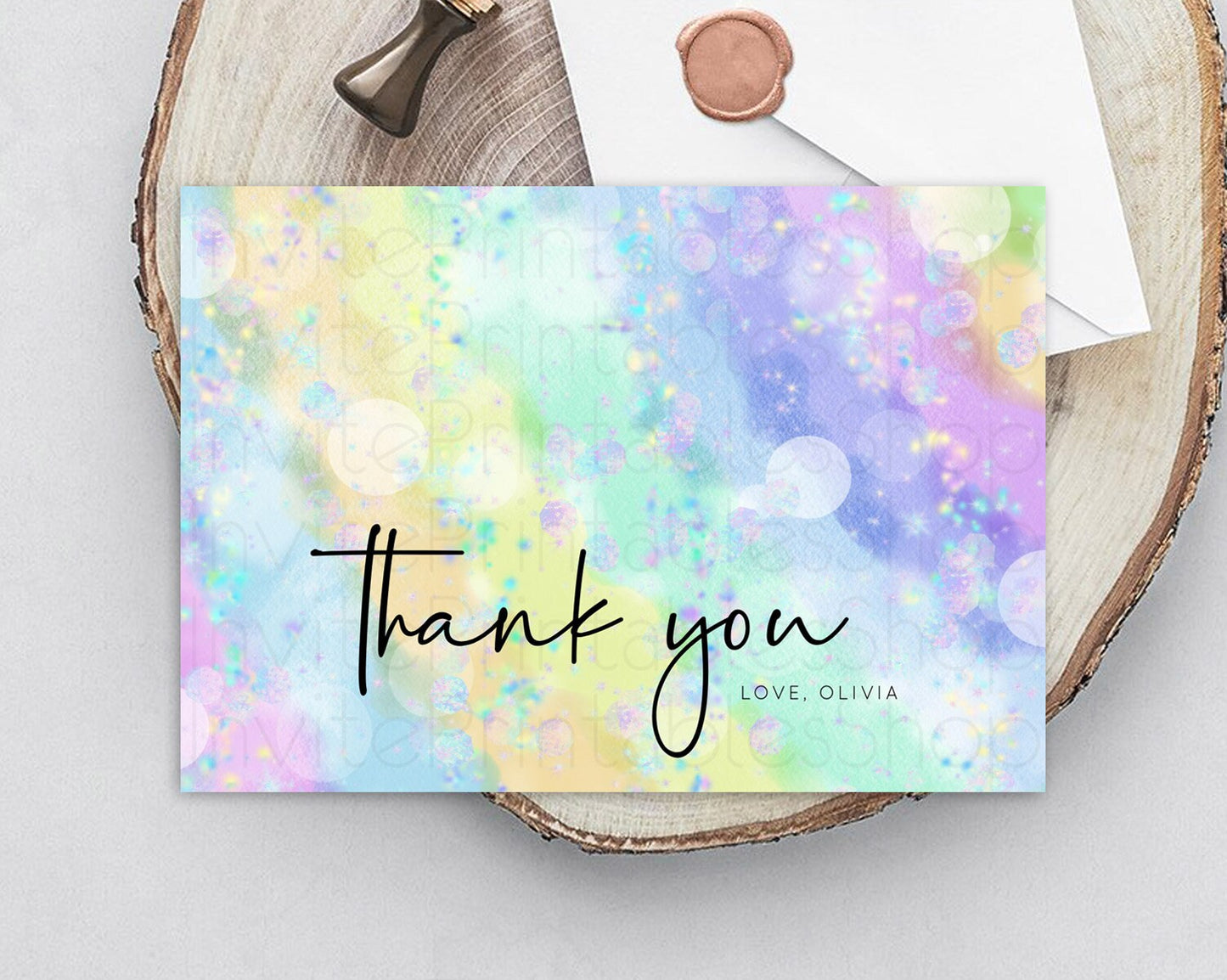 Pastel Thank You Rainbow Thank You Card Colorful Pastel Birthday Thank You Card Confetti Watercolor Pastel Teacher Thank You Cards D10689