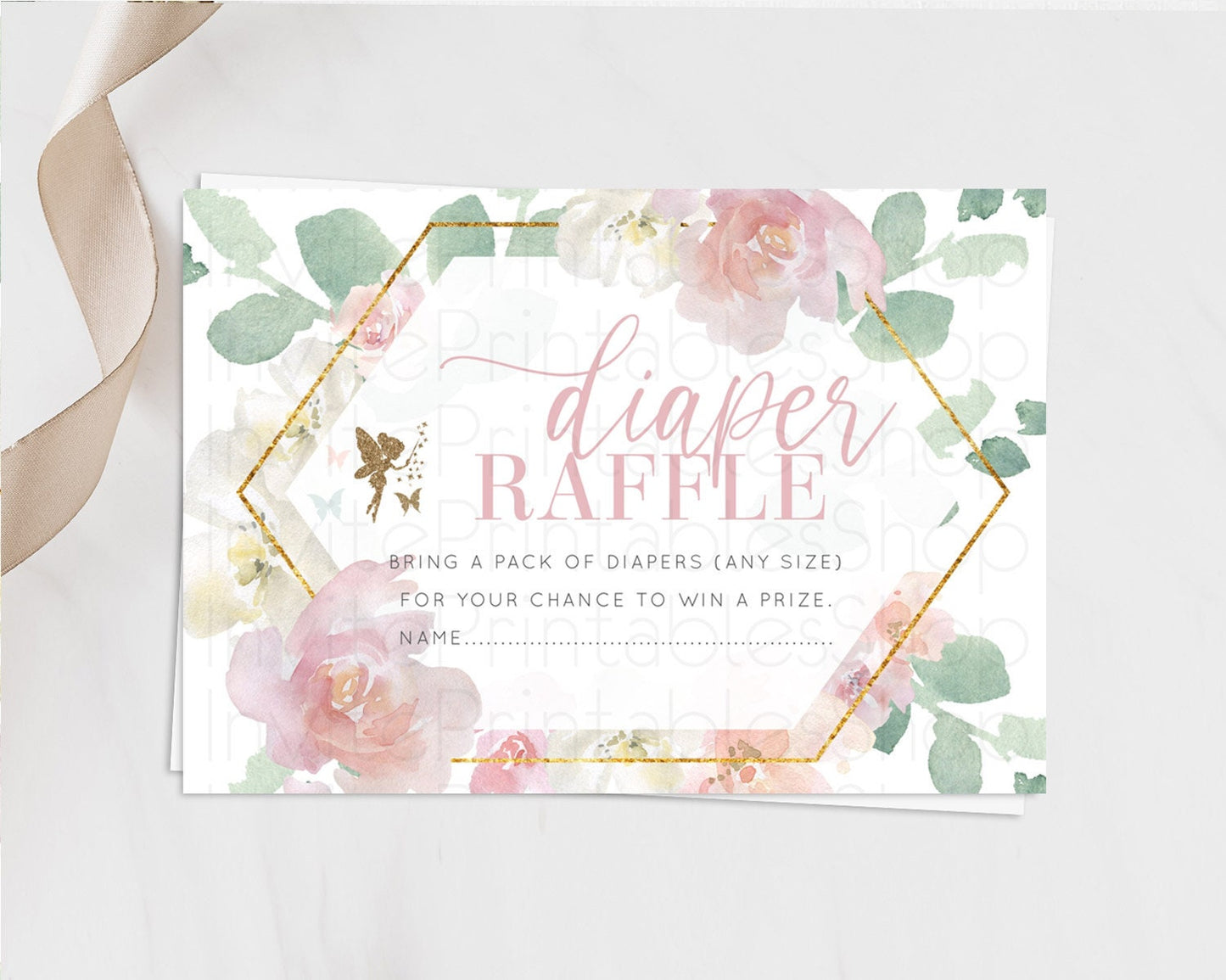 Fairy Diaper Raffle Card Fairy Diaper Insert Enchanted Garden Fairy Diaper Ticket Pastel Floral Butterfly Secret Garden Raffle Game D10965