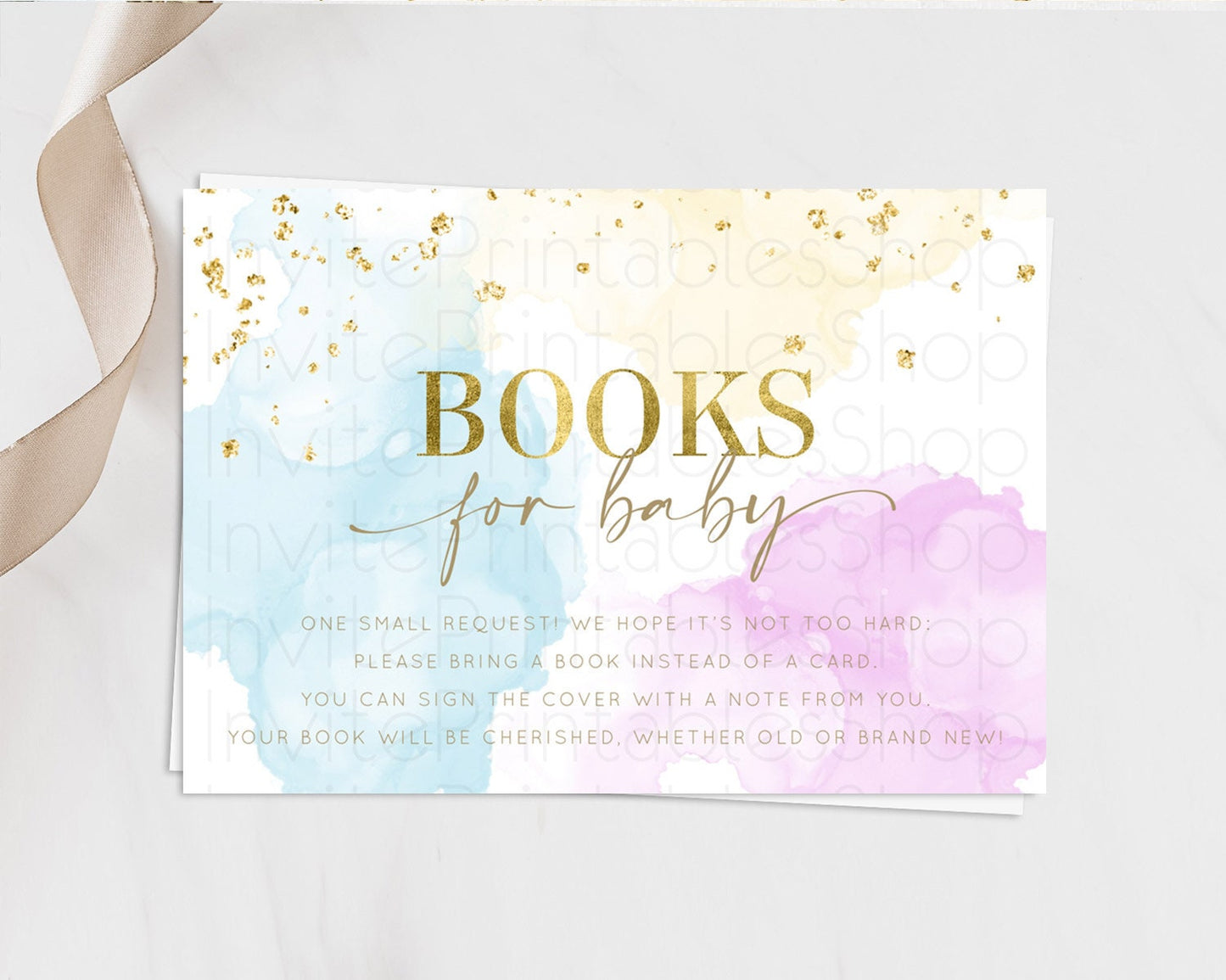 Pastel Books For Baby Card Pastel Rainbow Book Insert Colorful Ombre Watercolor Book Card Confetti Glitter Baby Book Poem Request D10204