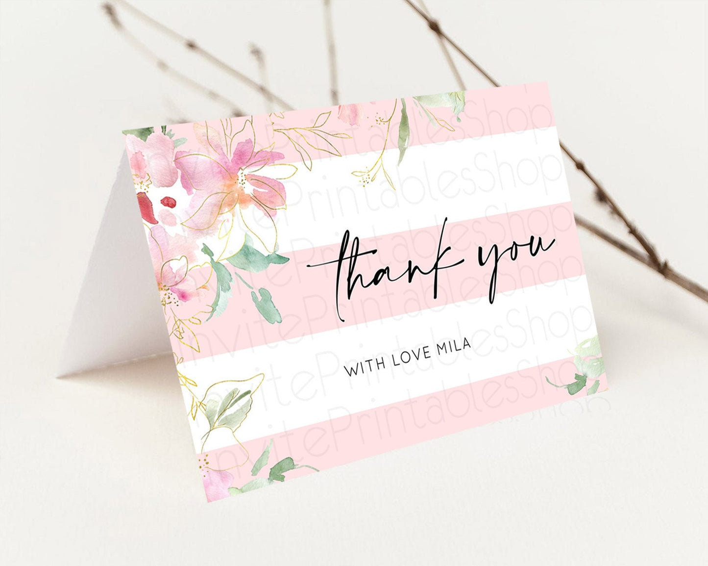 Editable Secret Garden Thank You Wildflower Thank You Card Pastel Flower Gar