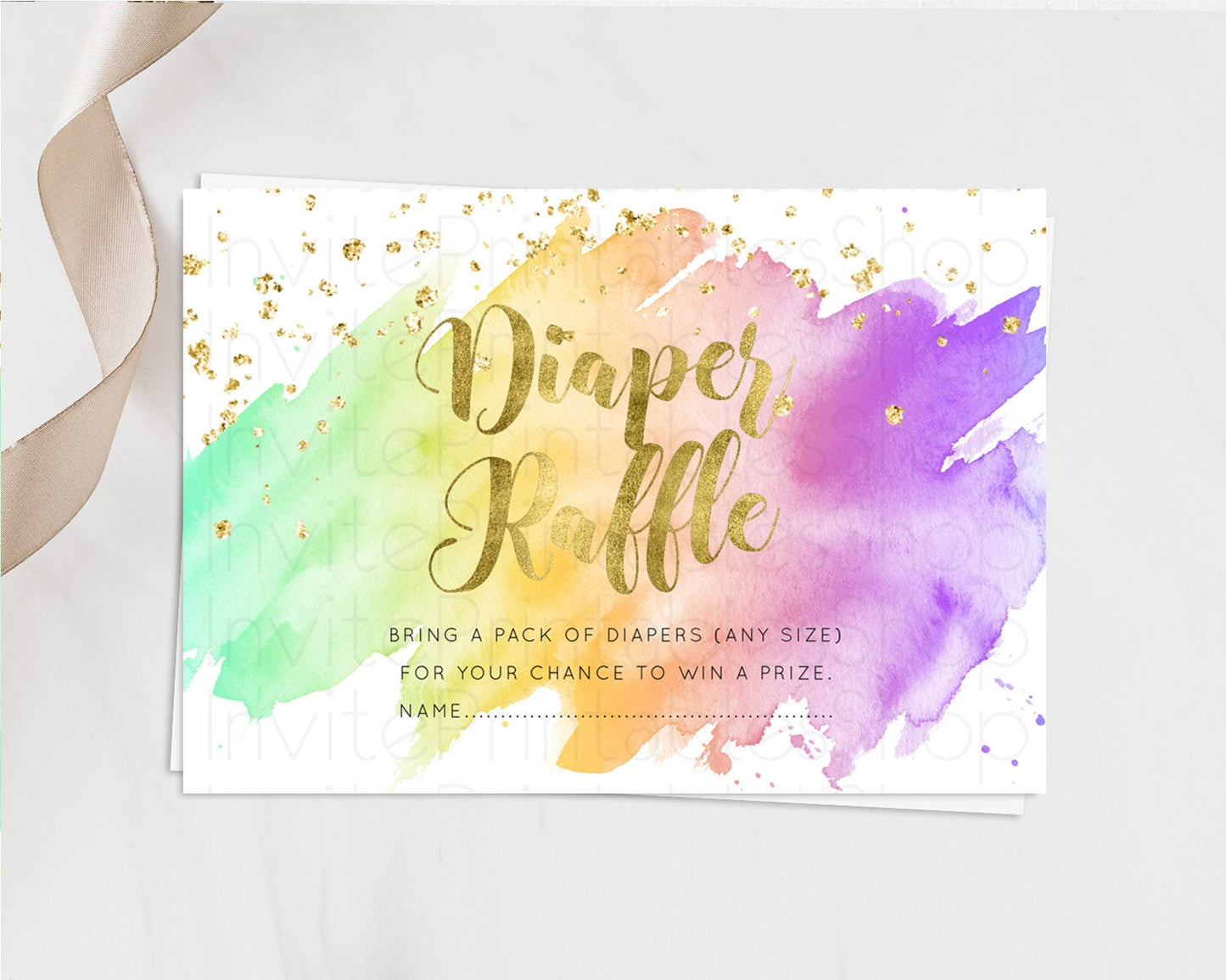 Pastel Diaper Raffle Card Pastel Rainbow Diaper Raffle Insert Colorful Ombre Watercolor Diaper Ticket Confetti Glitter Raffle Game D10517