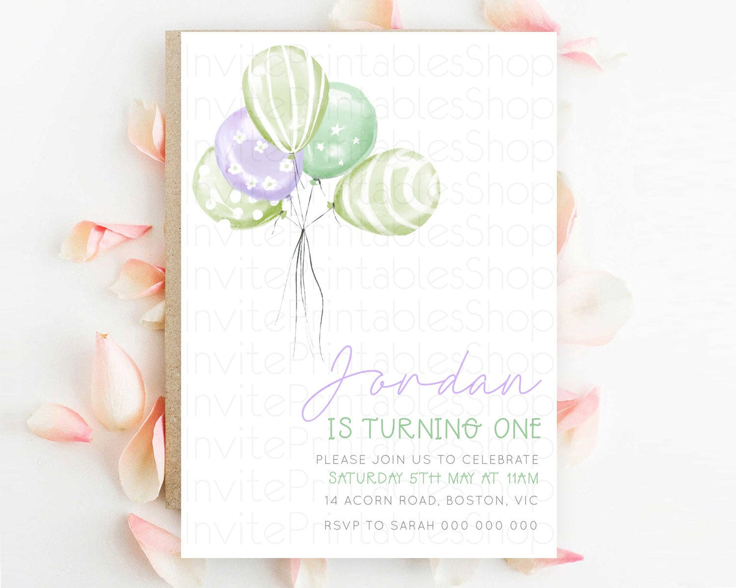 Balloon Birthday Invitation Pastel Birthday Invitation Pastel Balloon Invites Colorful Pastel Rainbow Balloon 3rd 2nd First Birthday D22998