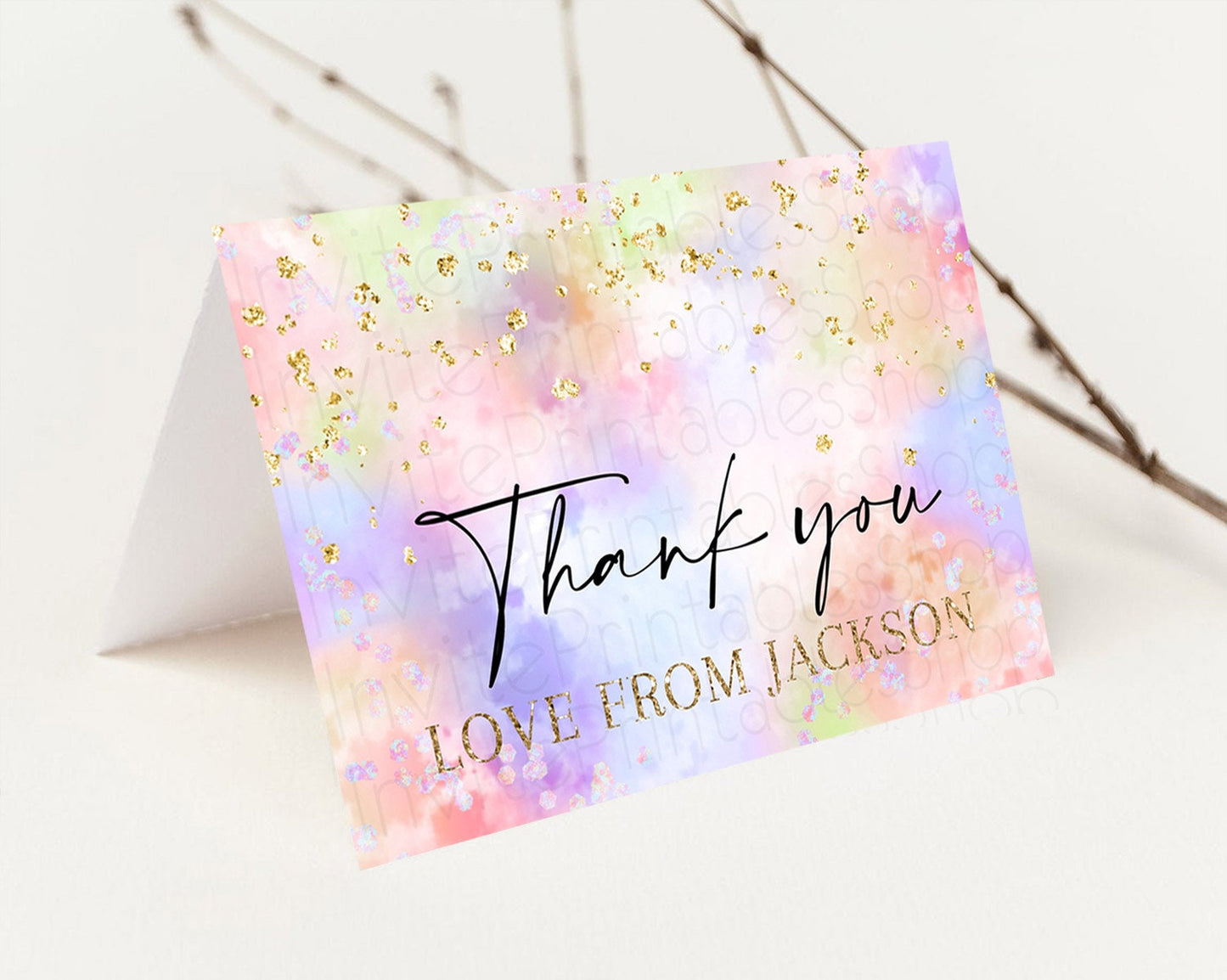 Pastel Thank You Rainbow Thank You Card Colorful Pastel Birthday Thank You Card Confetti Watercolor Pastel Teacher Thank You Cards D10610