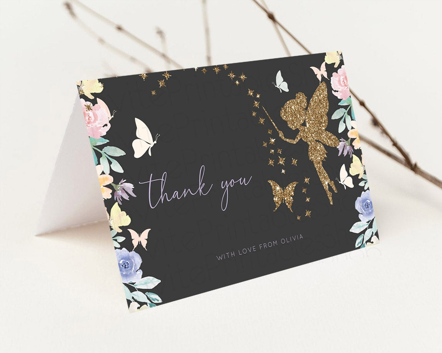 Fairy Thank You Fairy Thank You Card Enchanted Garden Pastel Butterfly Birthday Thank You Floral Secret Garden Teacher Thank You D10881