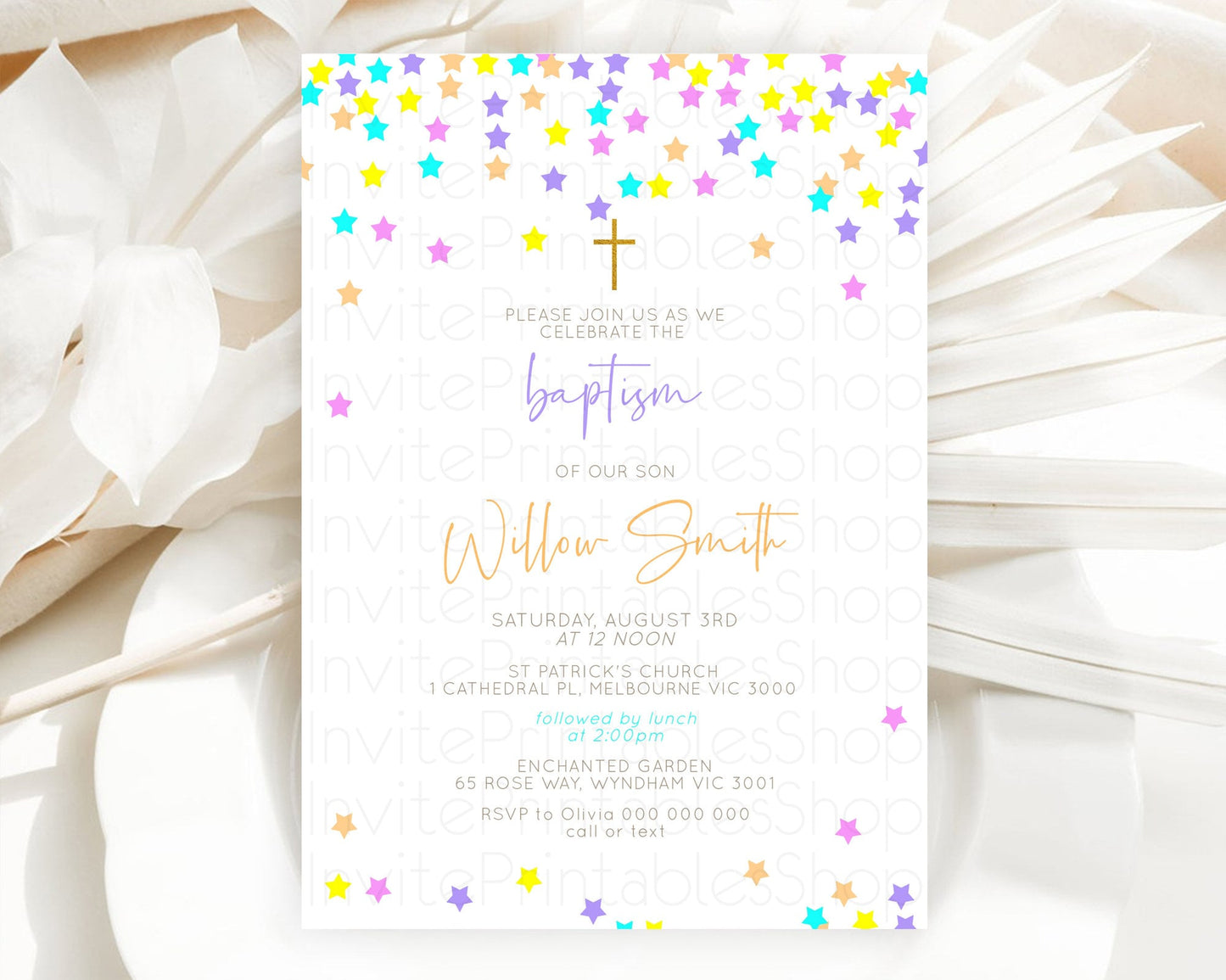 Star Baptism Invitation Pastel Stars Baptism 1st Birthday Invitation Rainbow Colors Confetti Twinkle Little Star Christening Invite D10397