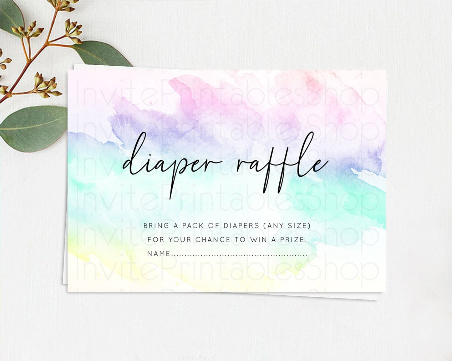 Pastel Diaper Raffle Card Pastel Rainbow Diaper Raffle Insert Colorful Ombre Watercolor Diaper Ticket Confetti Glitter Raffle Game D10231