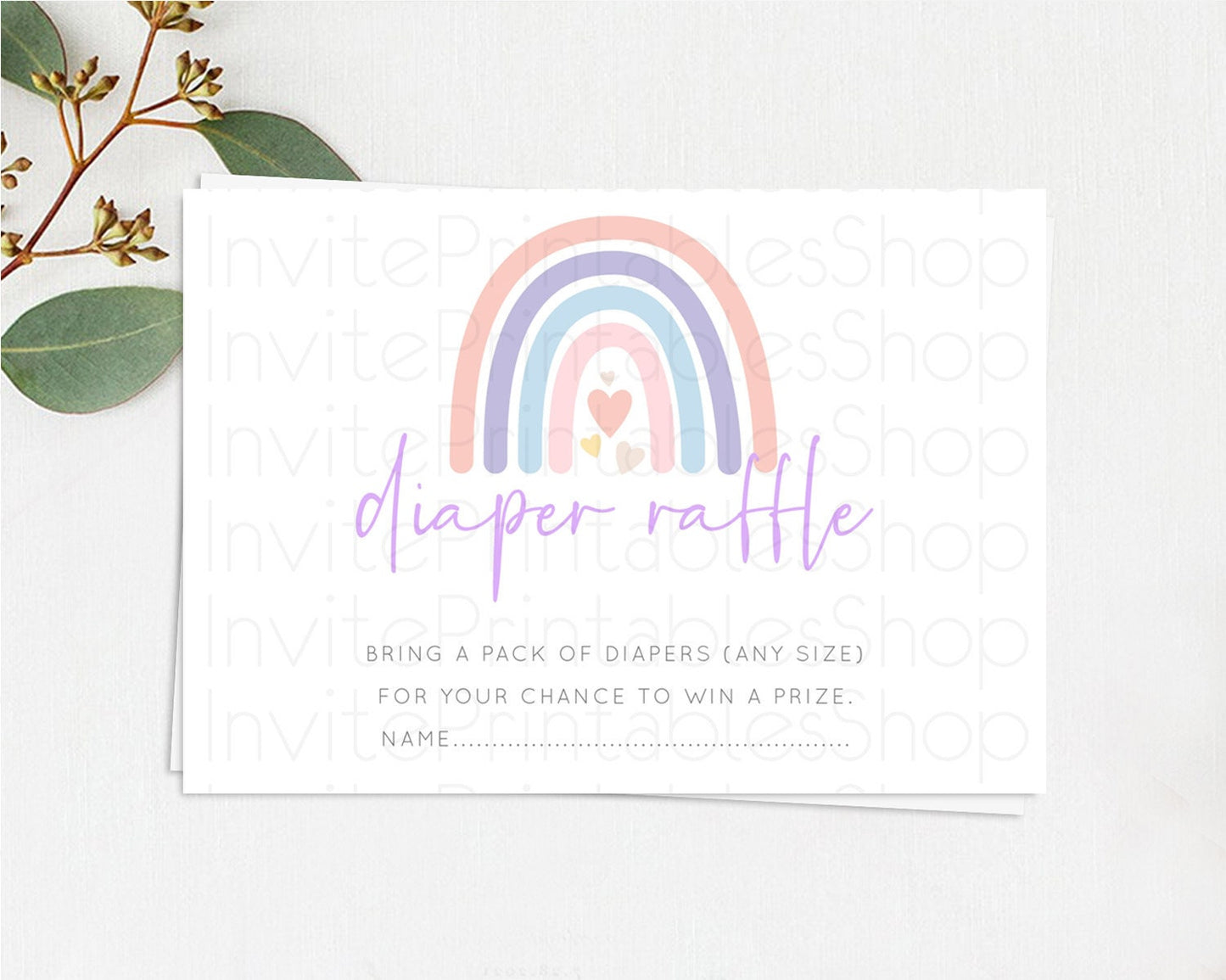 Pastel Rainbow Diaper Raffle Card Boho Rainbow Diaper Insert Boho Rainbow Diaper Ticket Pastel Watercolor Baby Shower Raffle Game D10788