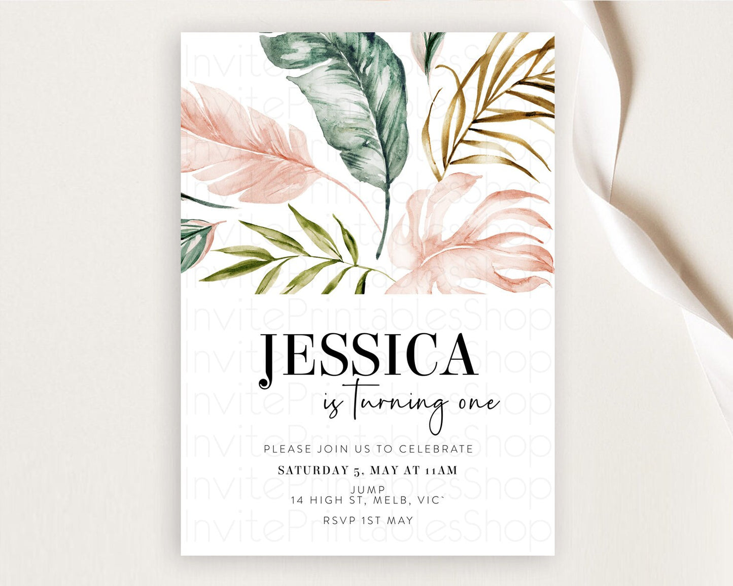 Tropical Invitation Tropical Birthday Invitation Tropical Floral Invitation Palm Leaf Fern Invite Frangipani White Orchid Invitation D11064