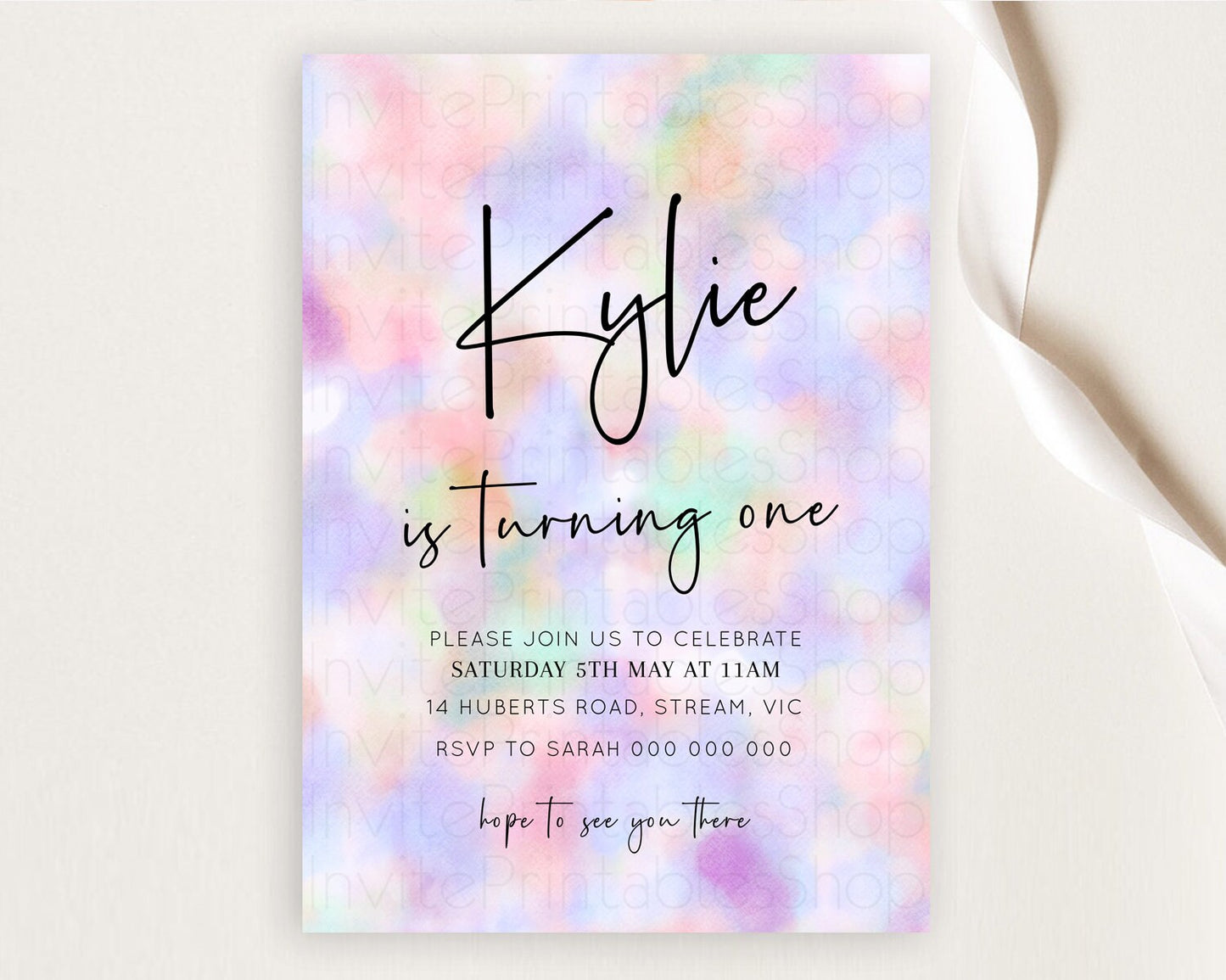 Rainbow Birthday Invitation Colorful Pastel Watercolor Invitation Gold Glitter Sprinkles Ombre Pastel 1st 2nd 3rd Birthday D10697