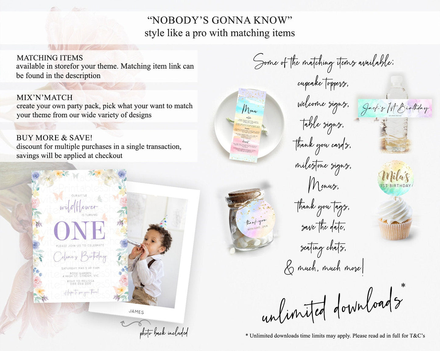Secret Garden Invitation Wildflower Birthday Invitation Pastel Flowers Invite Enchanted Garden Boho Floral 3rd 2nd First Birthday D10710