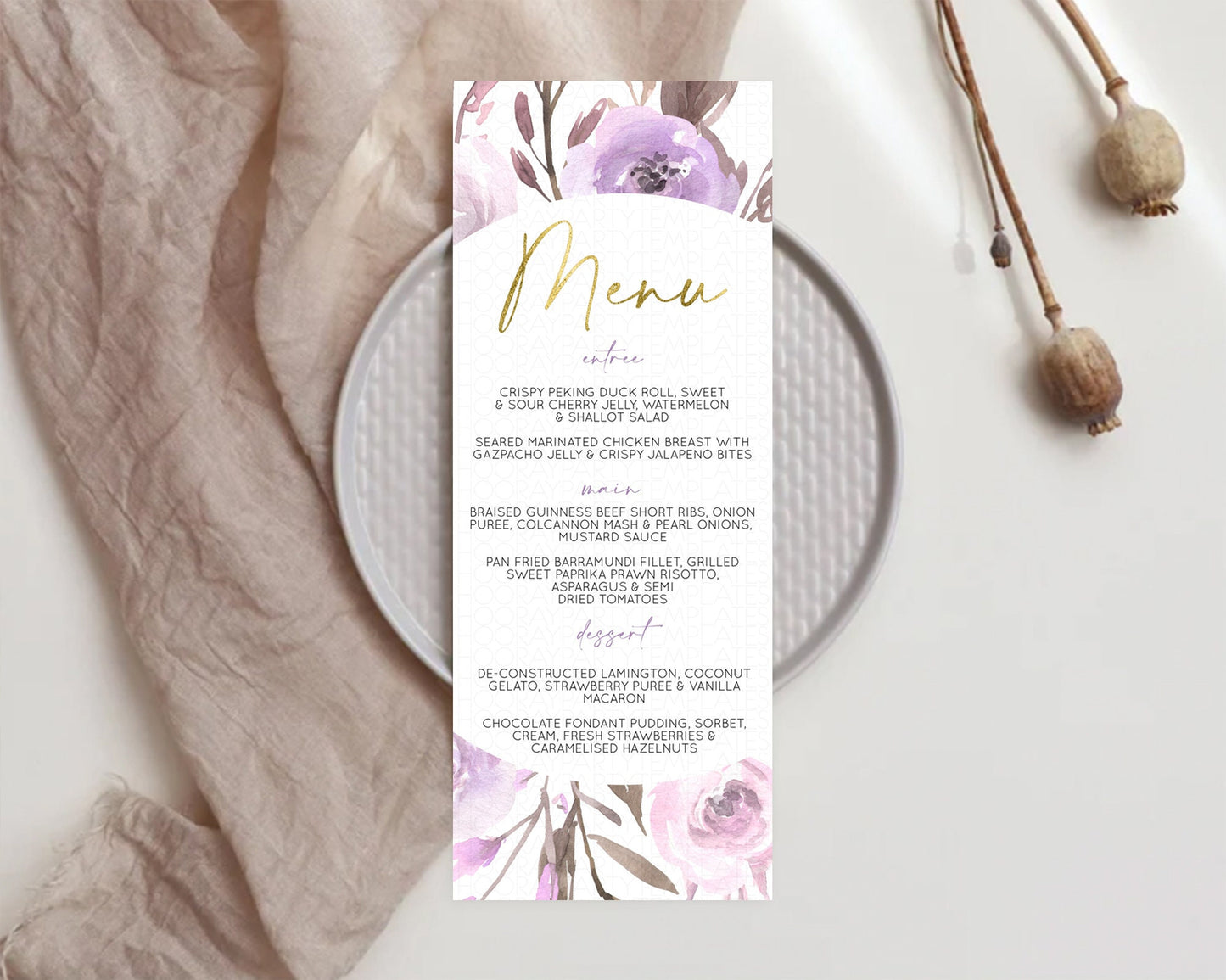 Secret Garden Menu Wildflower Menu Template Pastel Flower Garden Table Decor Boho Floral Dinner Dessert Floral Party Food Menu D10201