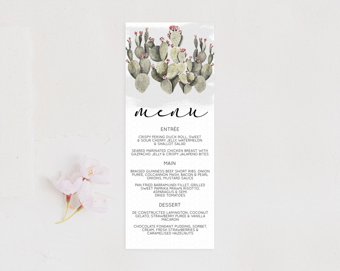 Prickly Pear Menu Template Prickly Pear Menu Cactus Table Decor Tropical Fiesta Party Cactus Dinner Dessert Food Menu D11015