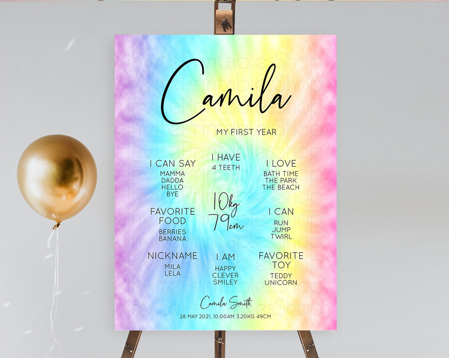 Tie Dye Milestone Board Rainbow First Birthday Milestone Poster Pastel Milestone Colorful Milestone Board Pastel Rainbow Birthday D10578