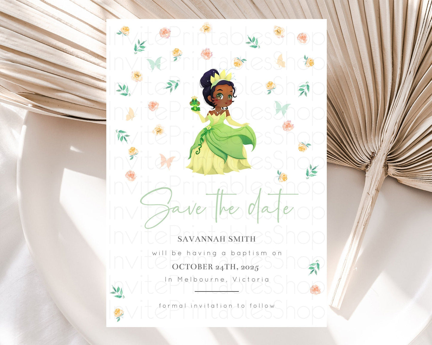 Princess Save The Date Template Secret Garden Enchanted Castle Pastel Floral Royal Party For 1st Birthday Baptism Baby Shower D10358