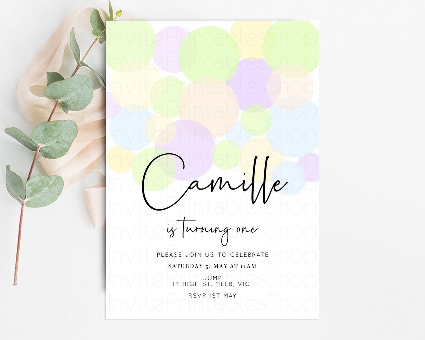 Editable Bubbles Birthday Invitation Rainbow Confetti Invite Pastel Sprinkle