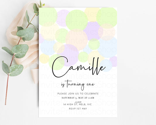 Editable Bubbles Birthday Invitation Rainbow Confetti Invite Pastel Sprinkle