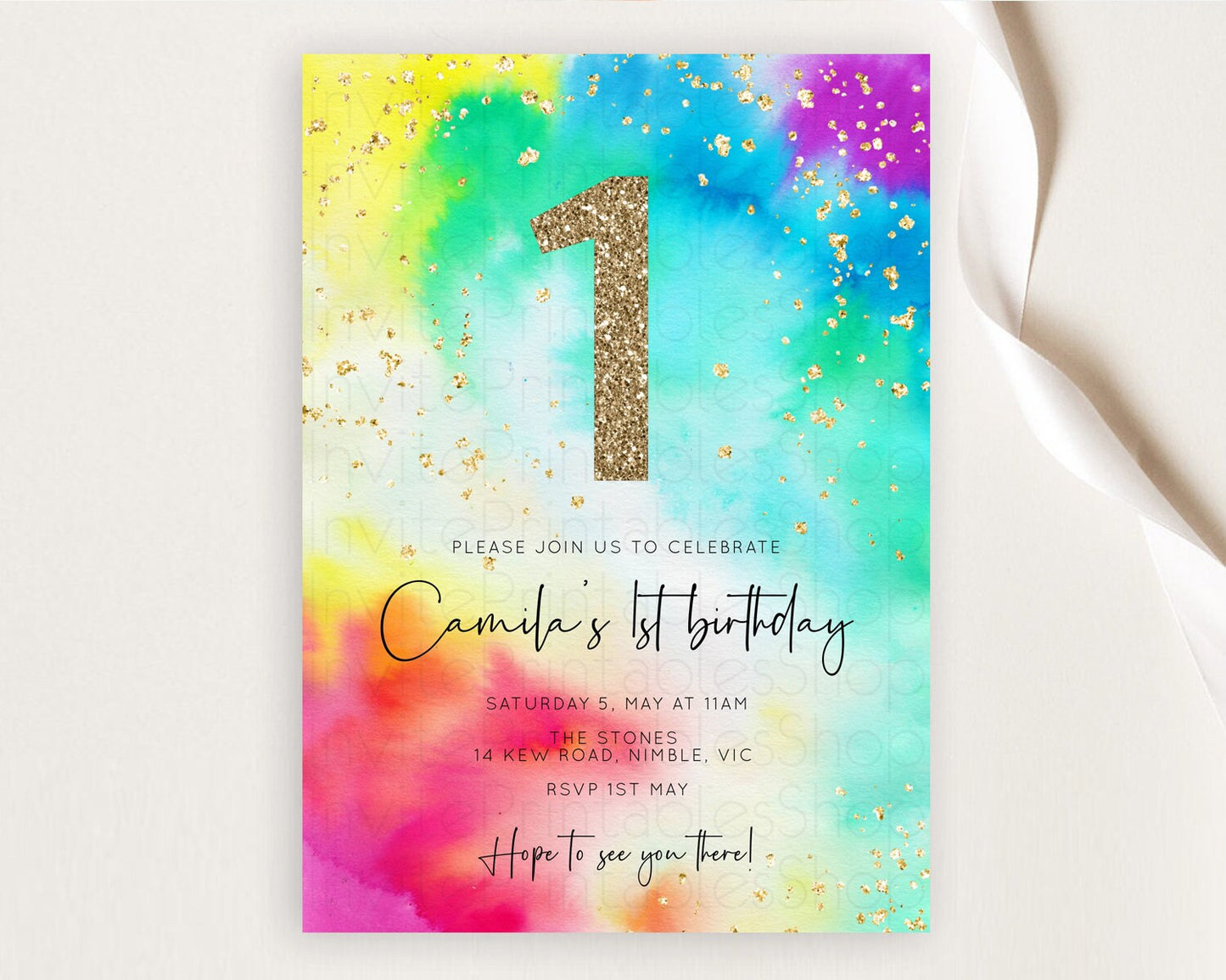 Tie Dye Invitation Rainbow Birthday Invitation Pastel Invitation Colorful Invitation Pastel Rainbow Party 3rd 2nd 1st First Birthday D10462