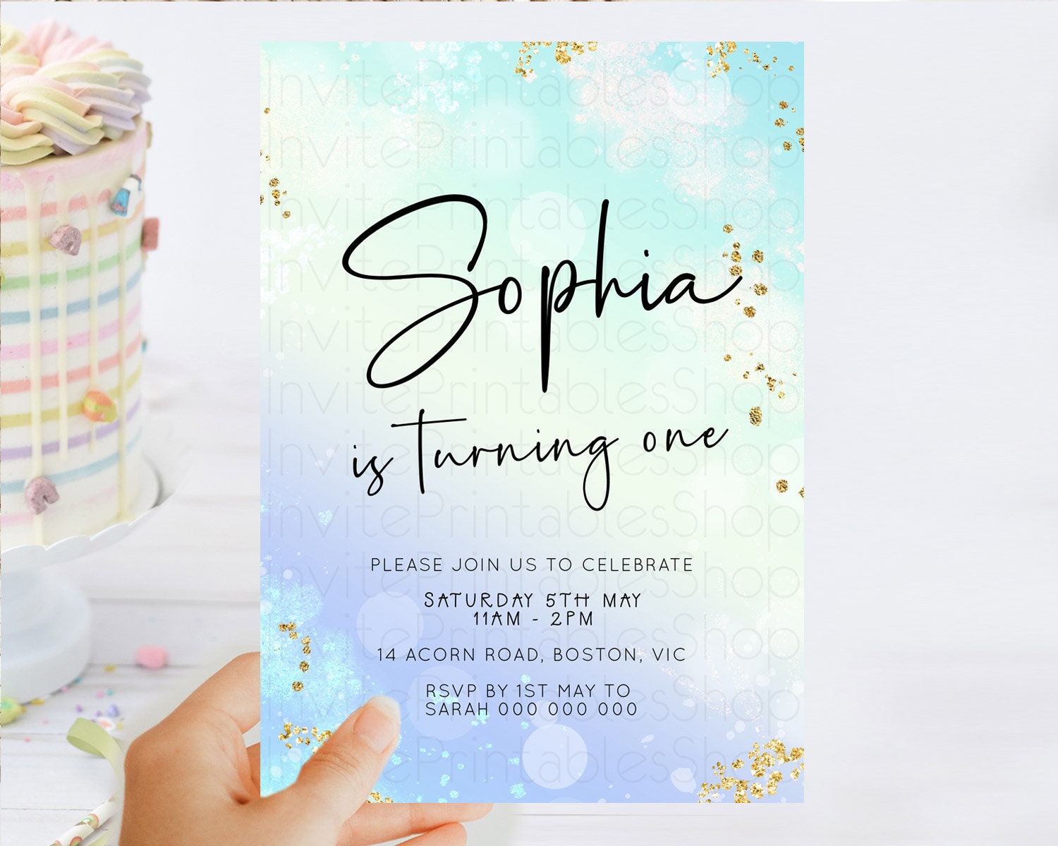 Editable Pastel Birthday Invitation Ombre Watercolor Birthday Invitation Gli