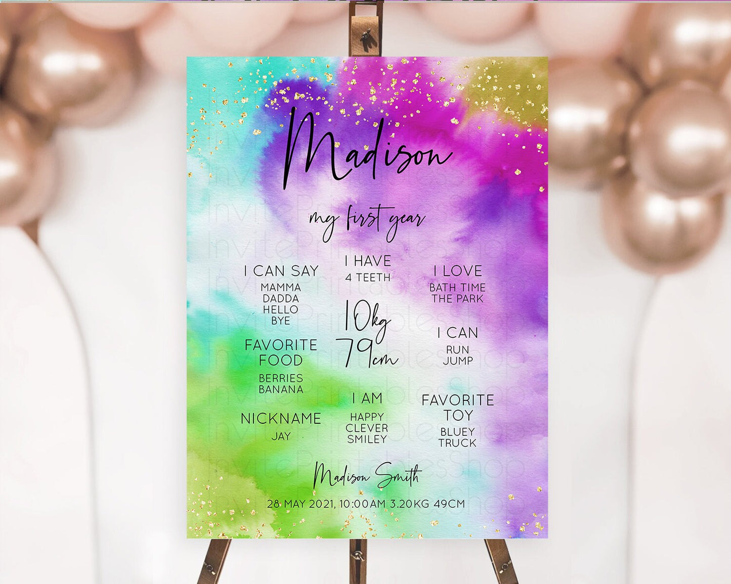 Tie Dye Milestone Board Rainbow First Birthday Milestone Poster Pastel Milestone Colorful Milestone Board Pastel Rainbow Birthday D10536