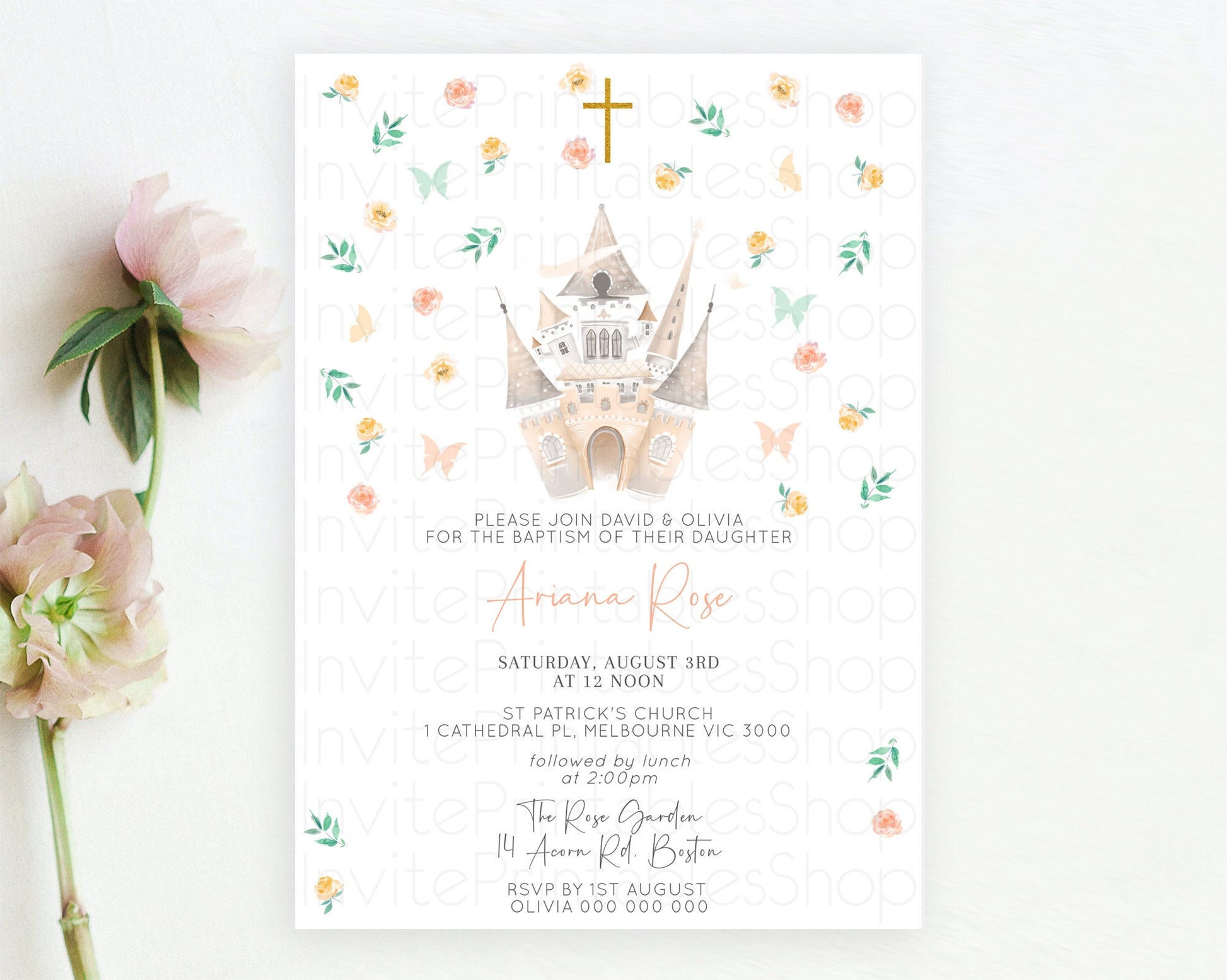 Editable Princess Baptism Invitation Enchanted Castle Baptism 1st Birthday I