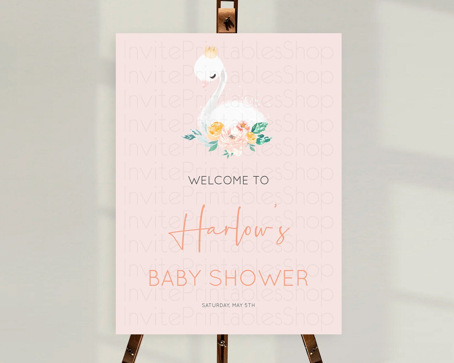 Swan Baby Shower Welcome Board Swan Princess Ballet Welcome Sign Enchanted Swan Lake Secret Garden Pastel Floral Swan Welcome Sign D10388