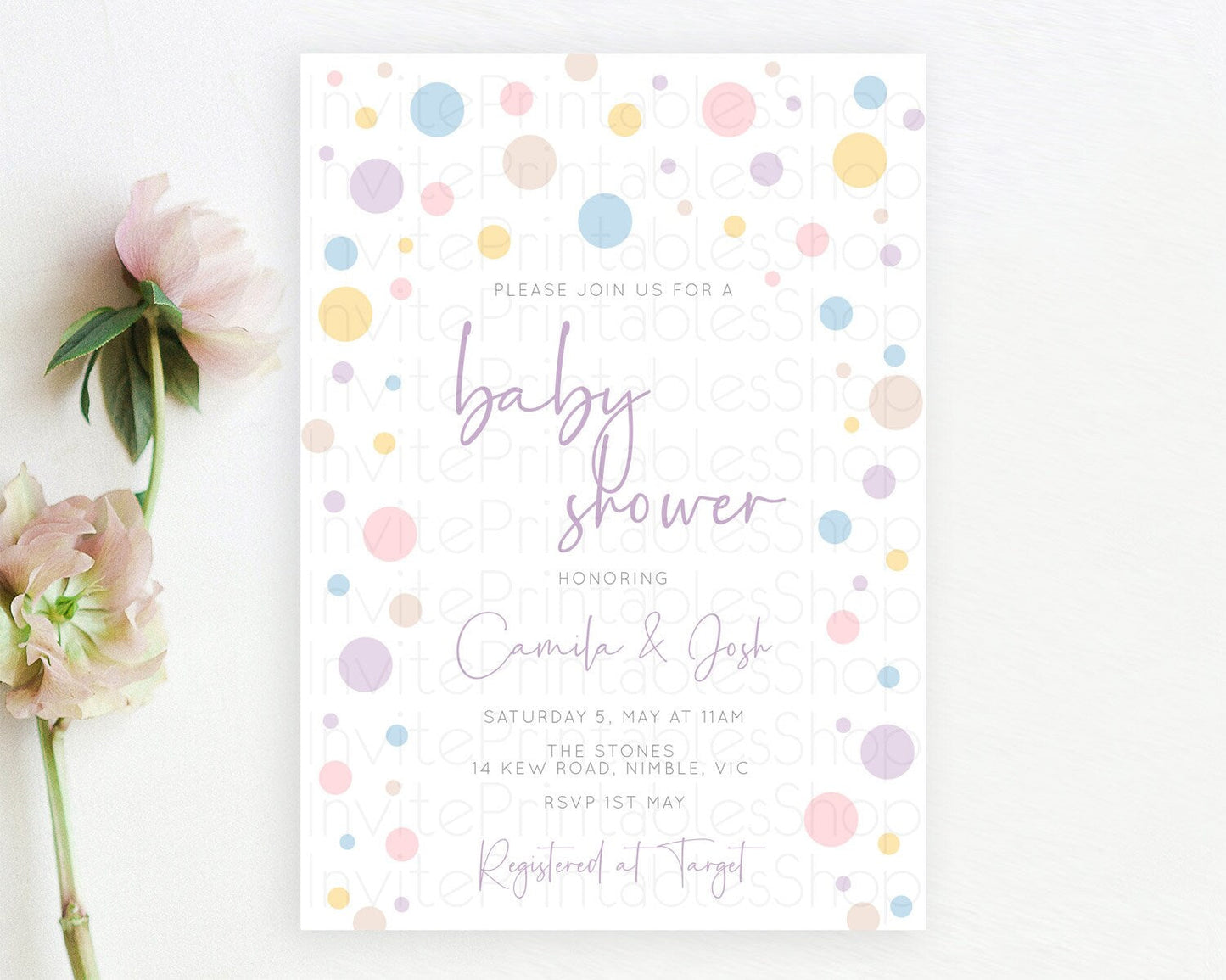Pastel Rainbow Baby Shower Invitation Pastel Confetti Invitation Sprinkles Bubbles Invitation Colorful Rainbow Confetti Theme D10759