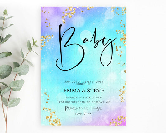 Editable Mermaid Baby Shower invitation Pastel Mermaid Invitation Rainbow Fi