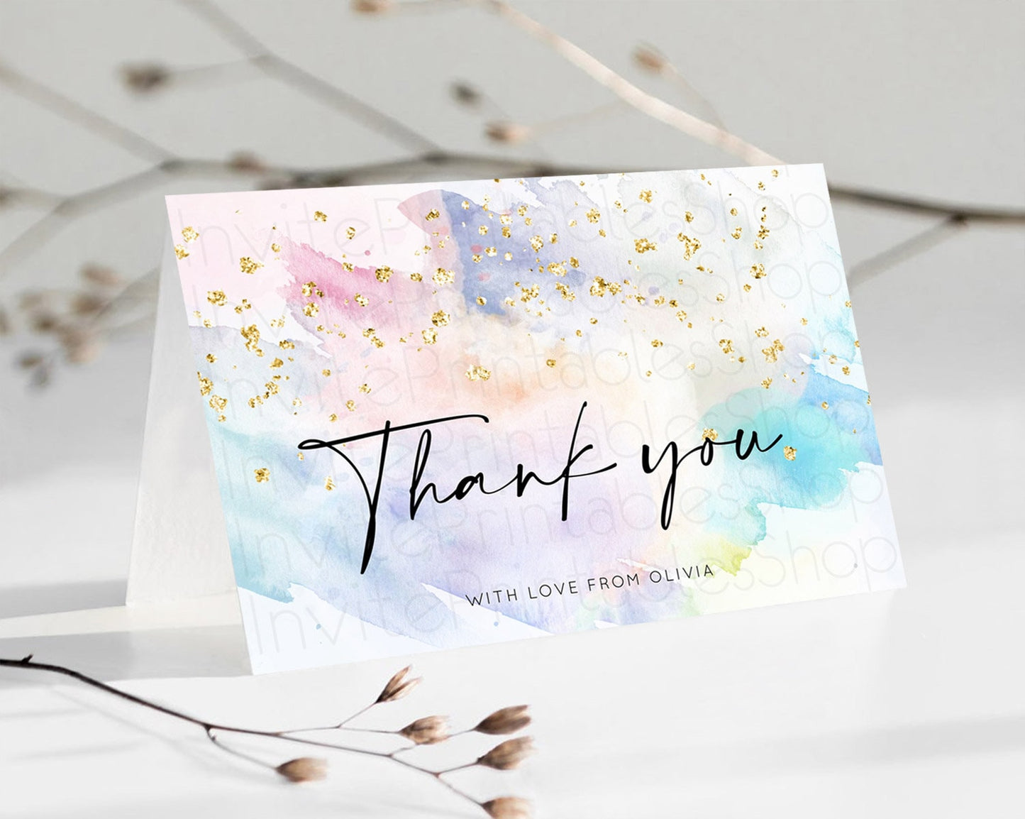 Pastel Thank You Rainbow Thank You Card Colorful Pastel Birthday Thank You Card Confetti Watercolor Pastel Teacher Thank You Cards D10420