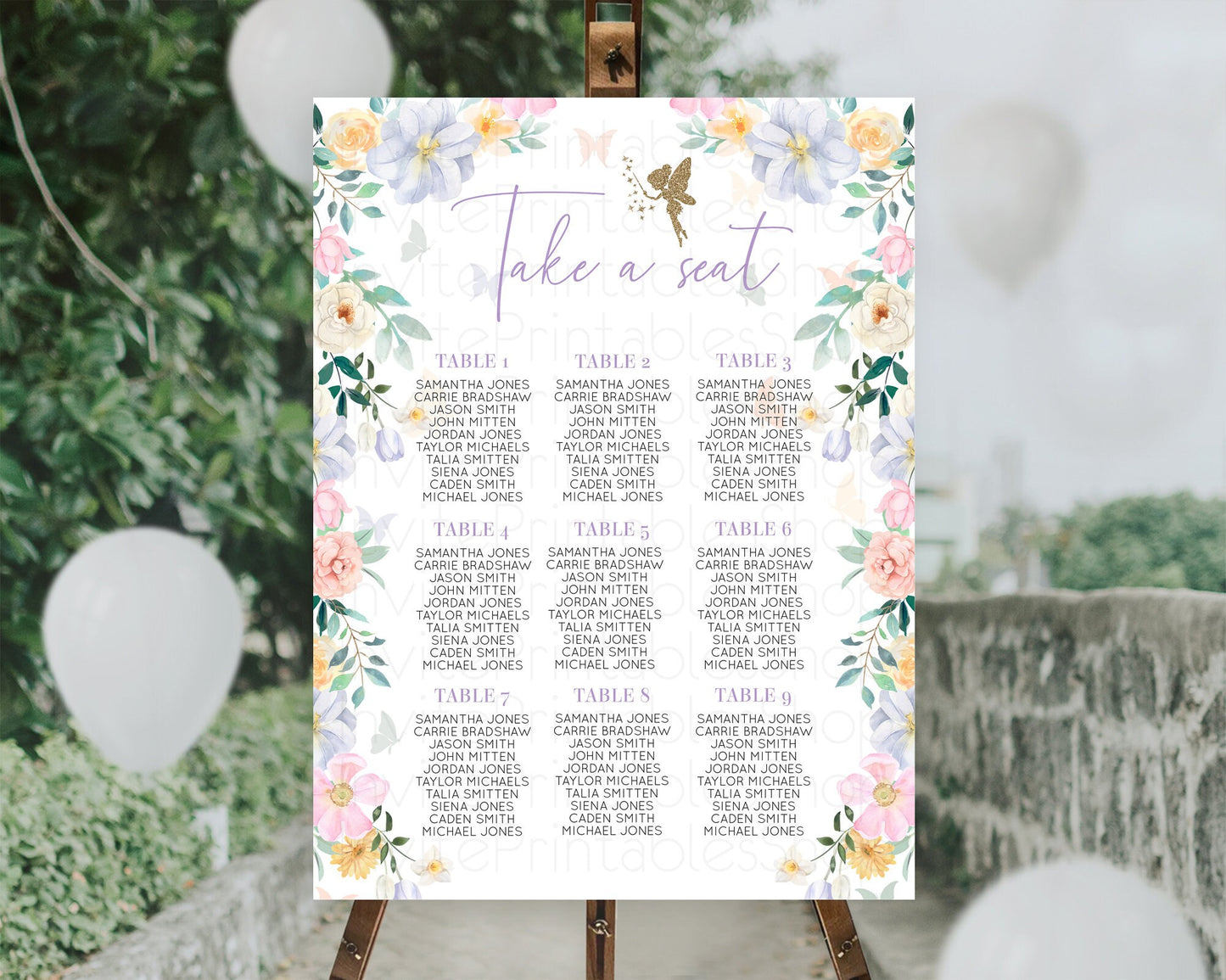 Fairy Seating Chart Pastel Fairy Seating Chart Fairy Tea Party Fairy Garden Seating Sign Enchanted Garden Floral Butterfly Décor D10474