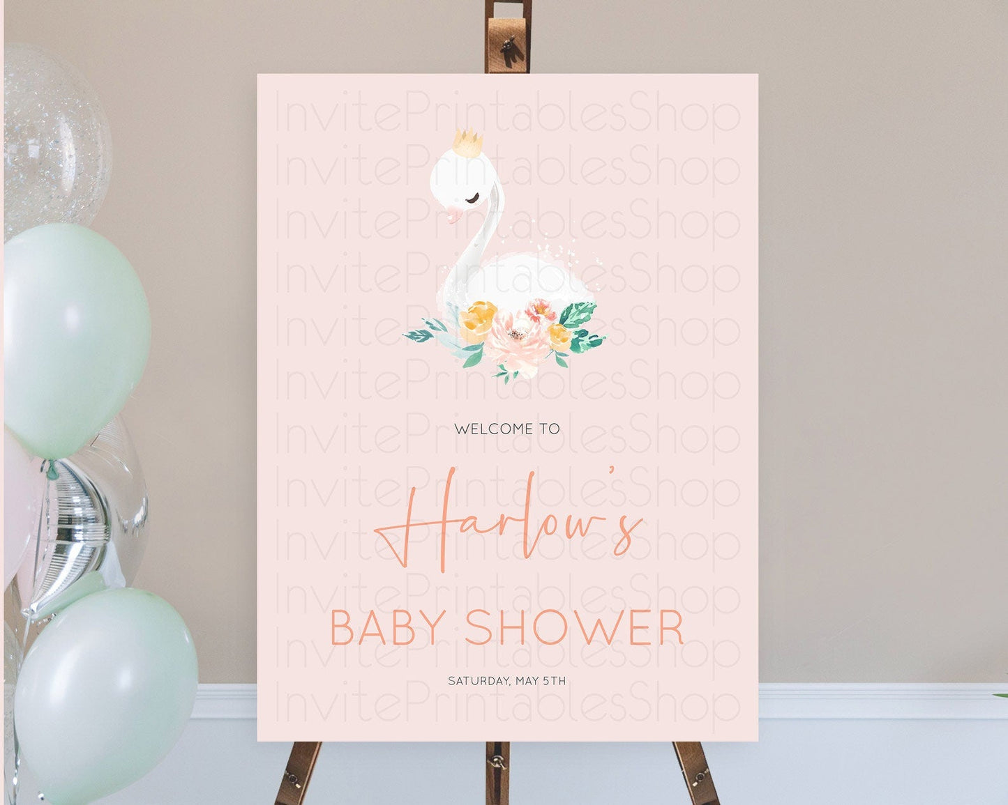 Swan Baby Shower Welcome Board Swan Princess Ballet Welcome Sign Enchanted Swan Lake Secret Garden Pastel Floral Swan Welcome Sign D10388
