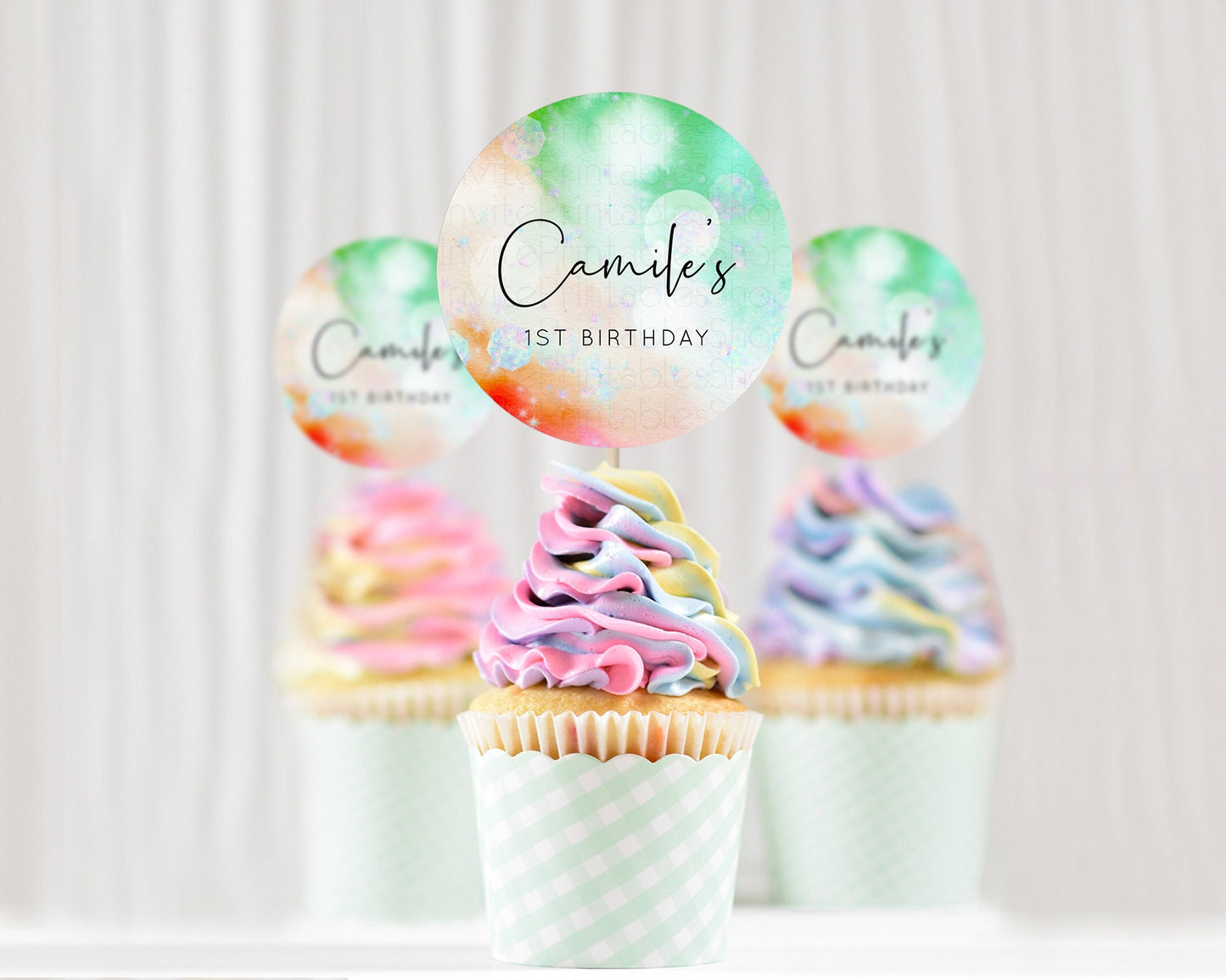 Tie Dye Cupcake Toppers Rainbow Tie Dye Cupcake Toppers Rainbow Colorful Cupcake Toppers Tie Dye Pastel Rainbow Party Cupcake Decor D10691