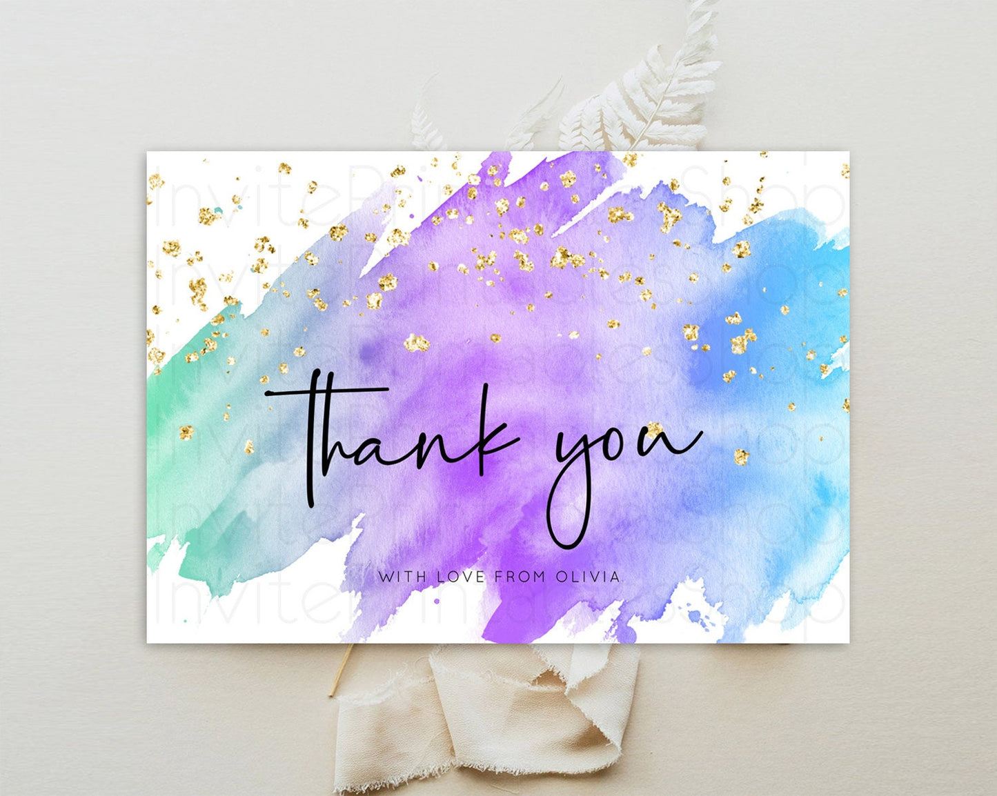 Pastel Thank You Rainbow Thank You Card Colorful Pastel Birthday Thank You Card Confetti Watercolor Pastel Teacher Thank You Cards D10491
