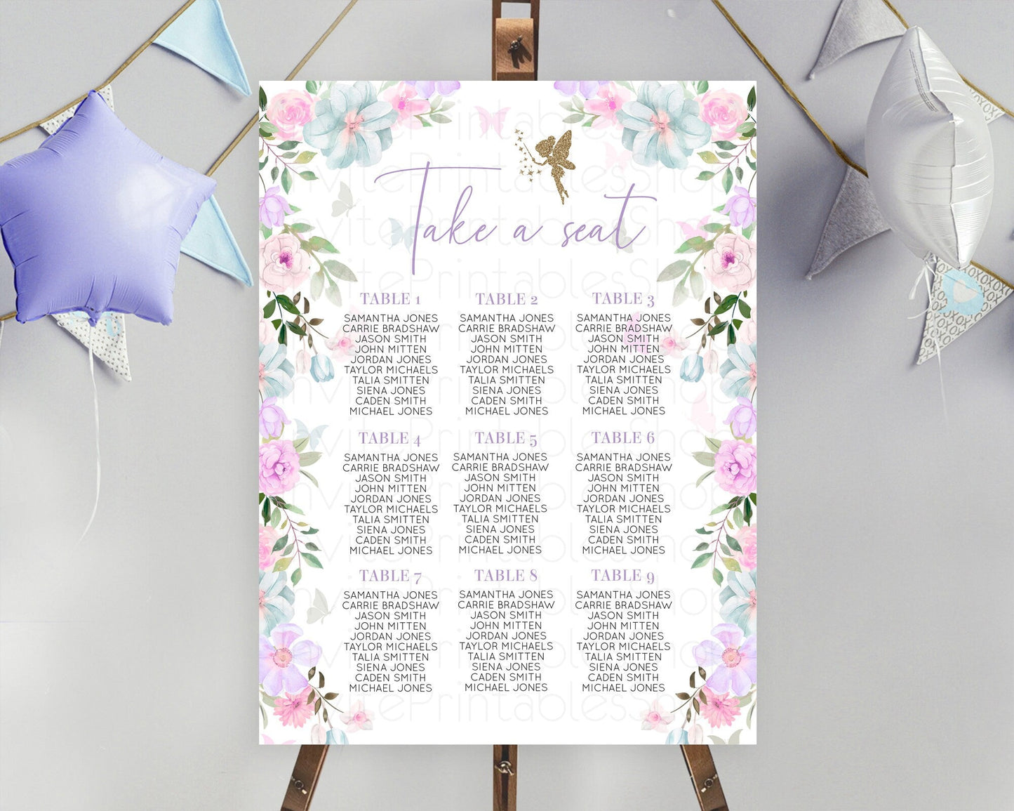 Fairy Seating Chart Pastel Fairy Seating Chart Fairy Tea Party Fairy Garden Seating Sign Enchanted Garden Floral Butterfly Decor D10475